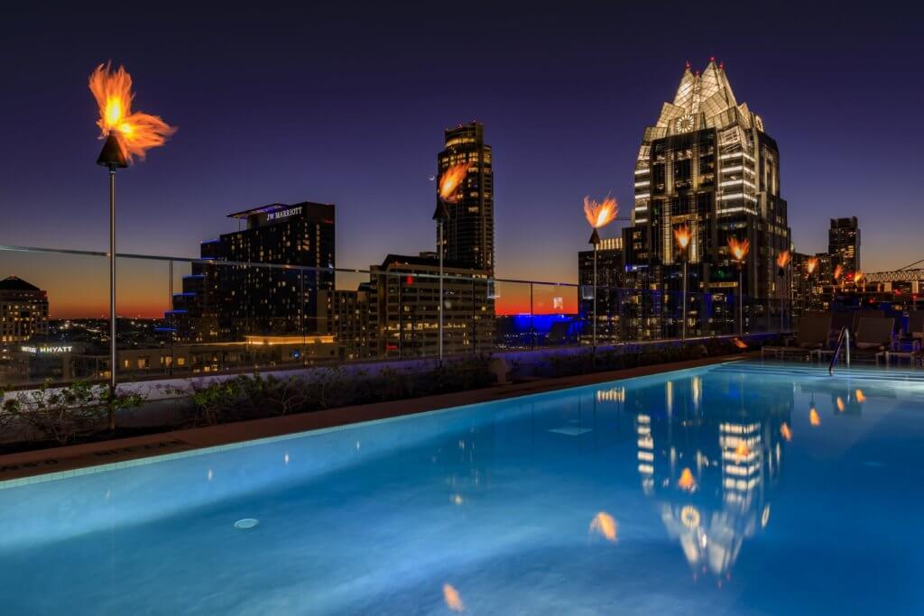 best hotels in downtown Austin: evening views