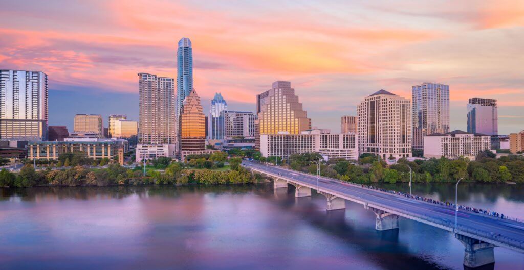 sunset in Austin: pink and orange colors