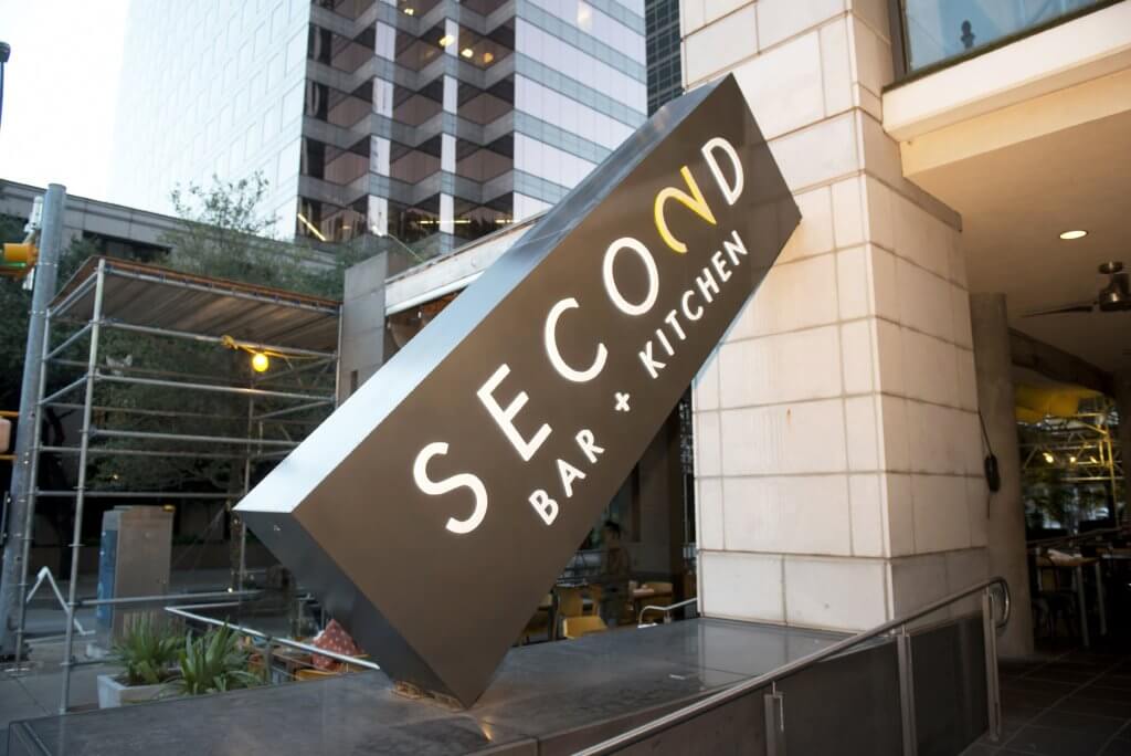 restaurants at the domain: Second Bar + Kitchen sign